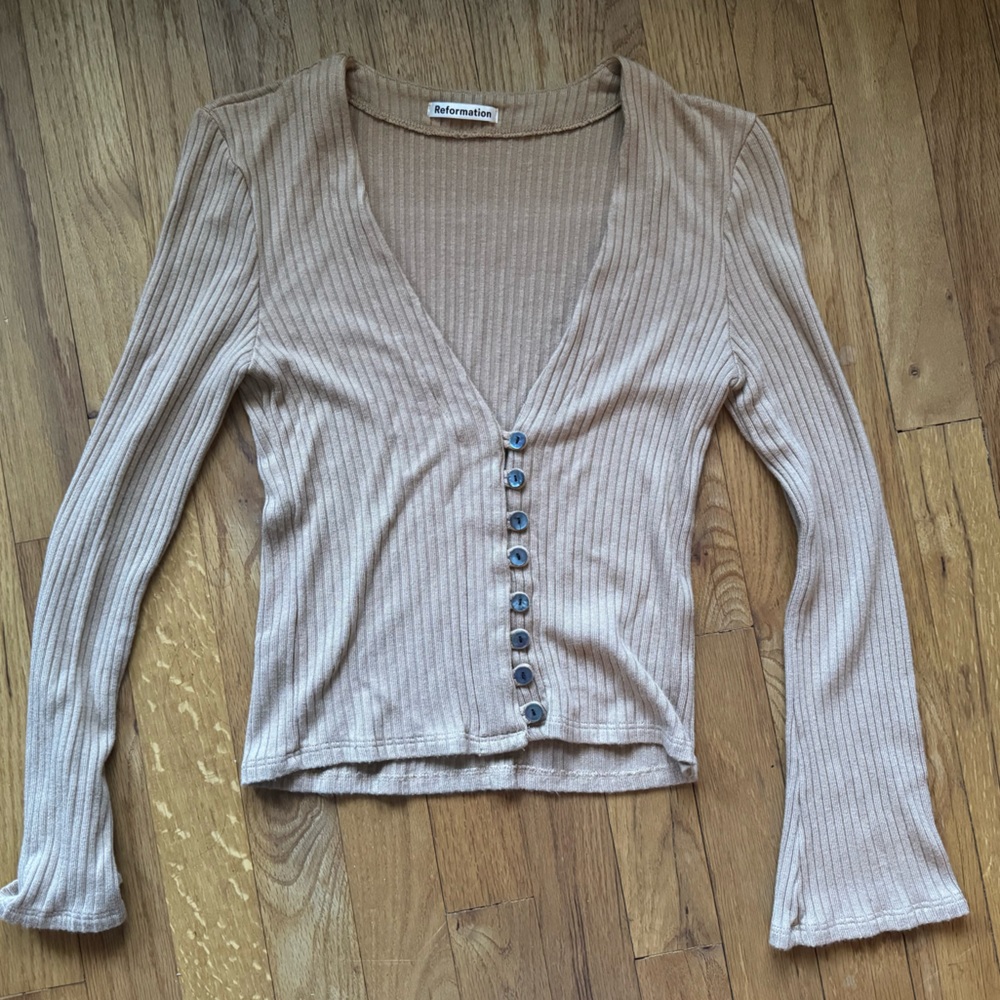 Reformation Long Sleeve Knit Top Tan